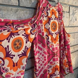 Chico's Red and Orange Cold Shoulder Blouse